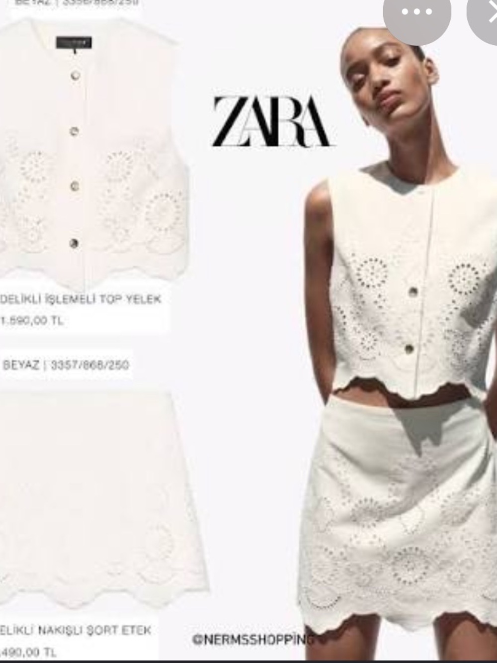 Zara White Eyelet Button-Front Cropped Vest
